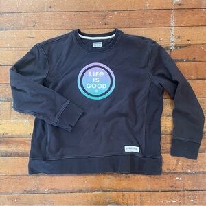 Life Is Good black cotton graphic pullover crewneck sweatshirt size XL